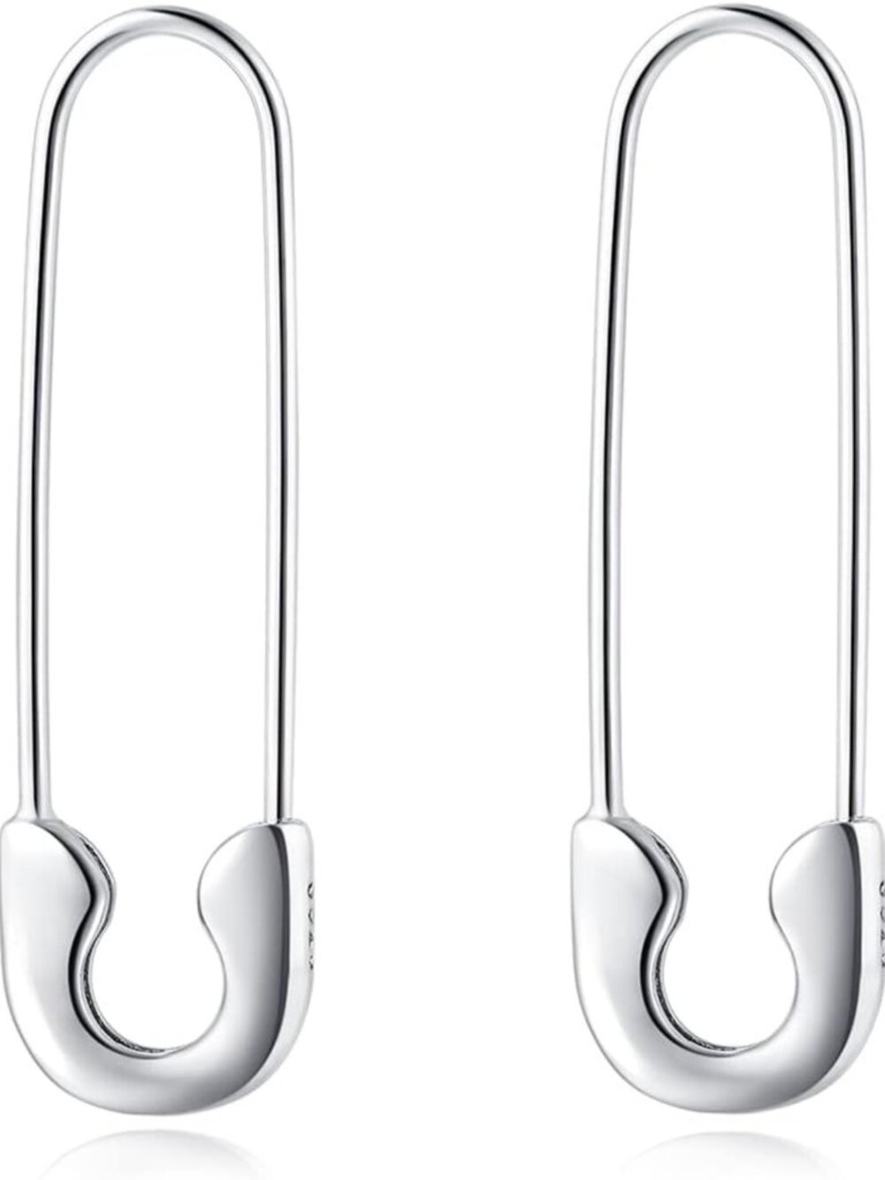 Minimalist 925 Sterling Silver Safety Pin Hoop Earrings for Women - 1.4" Dangle